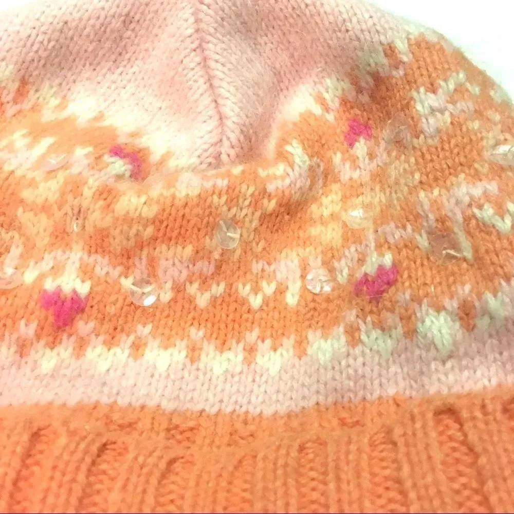 Justice Girls Orange & Pink Beanie Hat w/ Sparkles